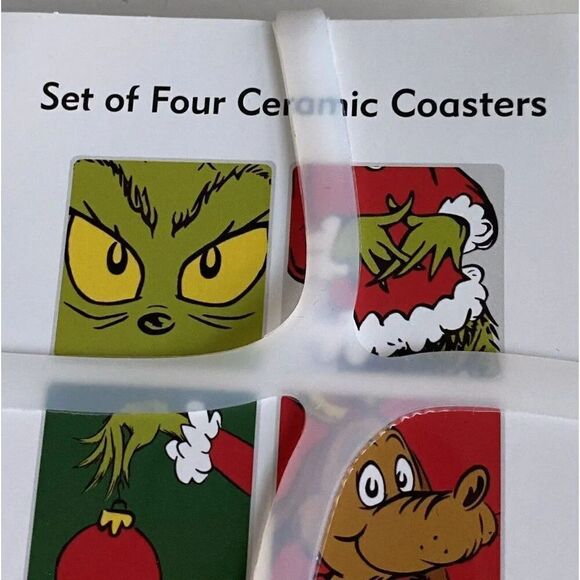 Set Of 4 Dr Seuss THE GRINCH WHO STOLE CHRISTMAS And Max Ceramic Coasters NEW - Picture 10 of 10